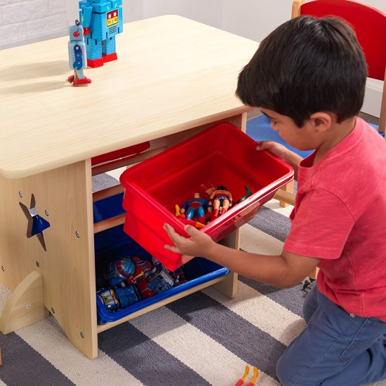 Masuta copii Star cu doua scaunele din lemn si spatii de depozitare- Star Kidkraft Table