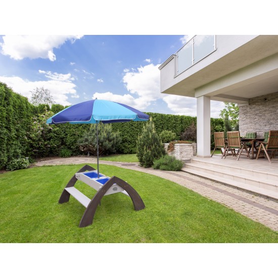 Masuta 2 in 1 Picnic Copii cu Bancute Delta din lemn - Masa Gradina cu umberla pentru activitati  de joaca cu nisip si apa AXI Alb Gri