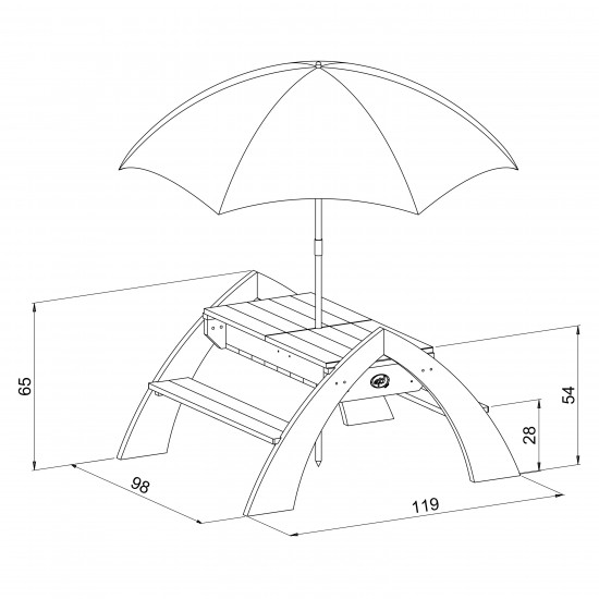 Masuta 2 in 1 Picnic Copii cu Bancute Delta din lemn - Masa Gradina cu umberla pentru activitati  de joaca cu nisip si apa AXI Alb Gri