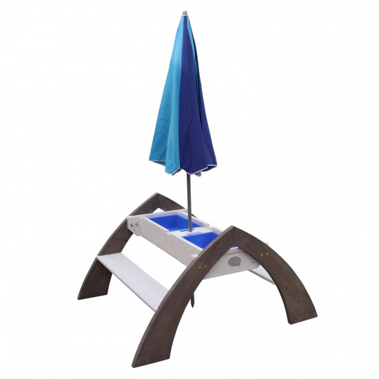 Masuta 2 in 1 Picnic Copii cu Bancute Delta din lemn - Masa Gradina cu umberla pentru activitati  de joaca cu nisip si apa AXI Alb Gri