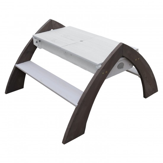 Masuta 2 in 1 Picnic Copii cu Bancute Delta din lemn - Masa Gradina cu umberla pentru activitati  de joaca cu nisip si apa AXI Alb Gri