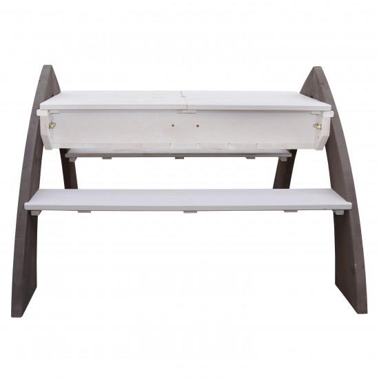 Masuta 2 in 1 Picnic Copii cu Bancute Delta din lemn - Masa Gradina cu umberla pentru activitati  de joaca cu nisip si apa AXI Alb Gri