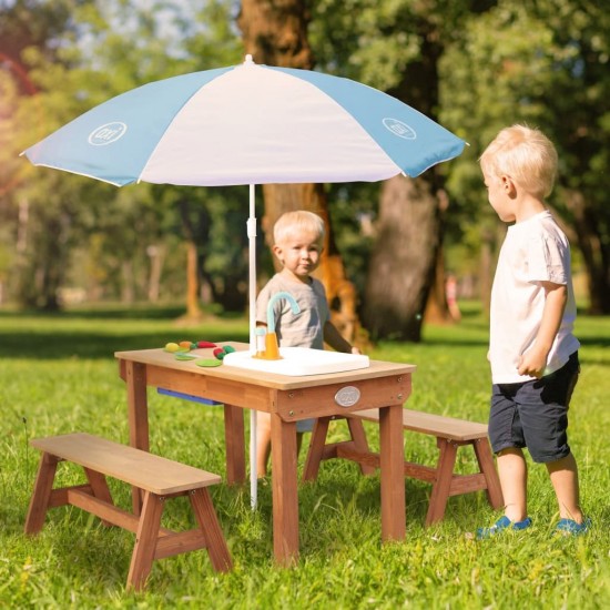 Masuta picnic cu bancute copii Dennis- Spatiu de joaca Linda pentru Gradina - Masa multifunctionala gradina din lemn cu bucatarie de joaca cu apa si nisip Axi