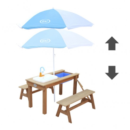 Masuta picnic cu bancute copii Dennis- Spatiu de joaca Linda pentru Gradina - Masa multifunctionala gradina din lemn cu bucatarie de joaca cu apa si nisip Axi