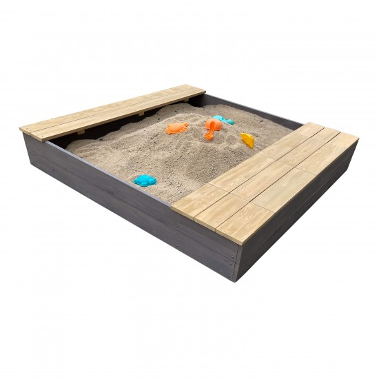 Spatiu Cutie de joaca Evy cu nisip si bancute Gri Maro - Lada cu recipiente pentru nisip si apa din lemn pentru gradina Axi