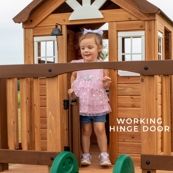 Casuta de joaca suspendata Eco Heights PlayHouse - Complex cu tobogan Centru multifuntional din lemn Backyard Discovery