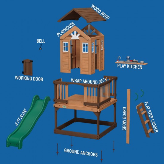 Casuta de joaca suspendata Eco Heights PlayHouse - Complex cu tobogan Centru multifuntional din lemn Backyard Discovery