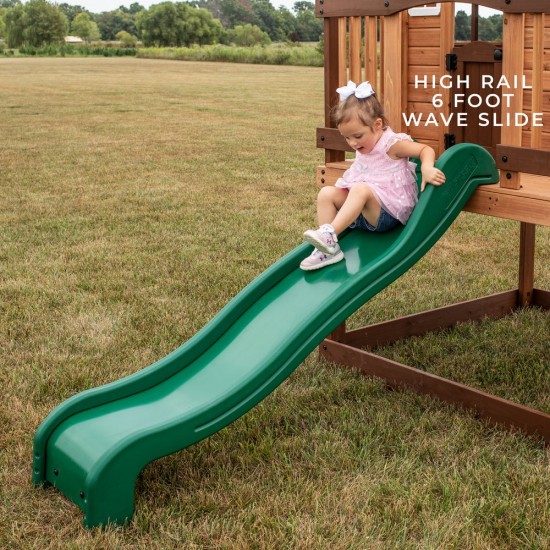 Casuta de joaca suspendata Eco Heights PlayHouse - Complex cu tobogan Centru multifuntional din lemn Backyard Discovery