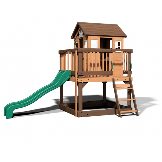 Casuta de joaca suspendata Eco Heights PlayHouse - Complex cu tobogan Centru multifuntional din lemn Backyard Discovery