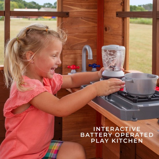 Casuta de joaca suspendata Eco Heights PlayHouse - Complex cu tobogan Centru multifuntional din lemn Backyard Discovery
