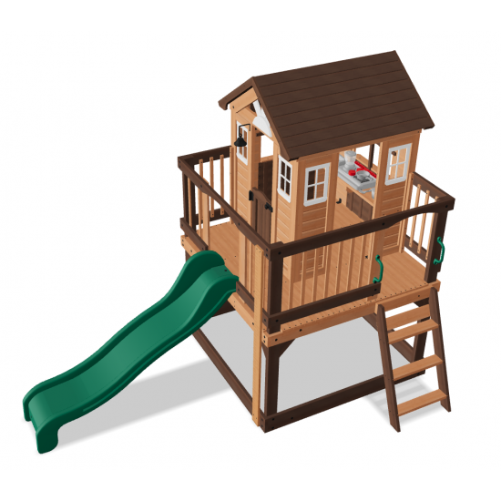 Casuta de joaca suspendata Eco Heights PlayHouse - Complex cu tobogan Centru multifuntional din lemn Backyard Discovery