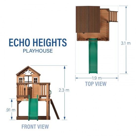 Casuta de joaca suspendata Eco Heights PlayHouse - Complex cu tobogan Centru multifuntional din lemn Backyard Discovery