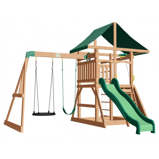 Complex de Joaca Piscul Grayson din lemn de cedru - Centru de catarat cu tobogan si 2 nivel Backyard Discovery 