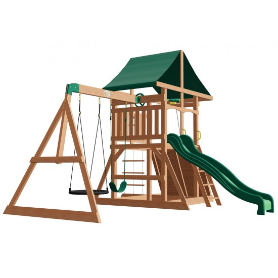 Complex de Joaca Piscul Grayson din lemn de cedru - Centru de catarat cu tobogan si 2 nivel Backyard Discovery 