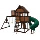 Complex Loc de Joaca SkyFort 3 din lemn de cedru - Centru de exterior multifunctional cu tobogan elicoidal si 3 nivele de joaca Sky Fort III Backyard Discovery  