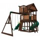 Complex Loc de Joaca SkyFort 3 din lemn de cedru - Centru de exterior multifunctional cu tobogan elicoidal si 3 nivele de joaca Sky Fort III Backyard Discovery  