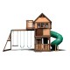 Complex Ansamblu de Joaca SkyFort cu Tub Spirala din lemn de cedru - Loc Centru de exterior multifunctional cu tobogan elicoidal si 3 nivele de joaca Sky Fort III Backyard Discovery  