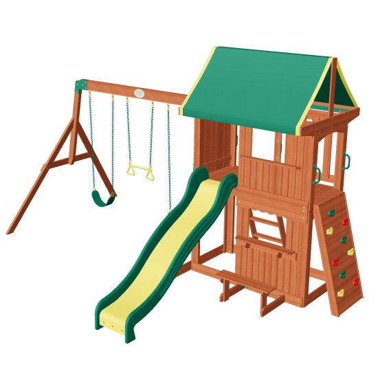 Complex Loc de Joaca SomerSET din lemn de cedru - Centru din lemn cu Tobogan si Leagane 2 nivele Playset Backyard Discovery 
