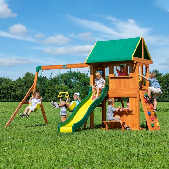 Complex Loc de Joaca SomerSET din lemn de cedru - Centru din lemn cu Tobogan si Leagane 2 nivele Playset Backyard Discovery 
