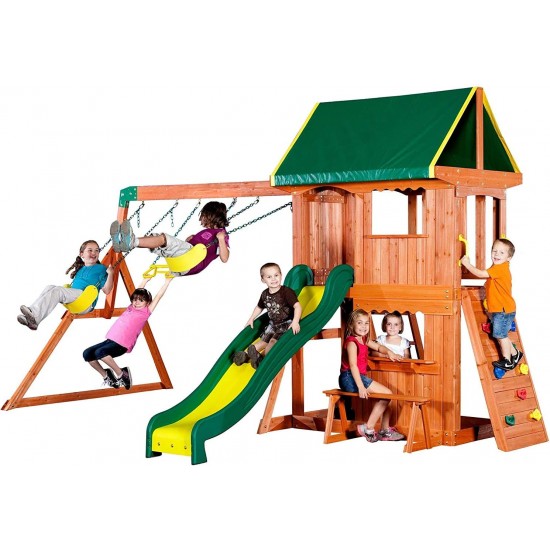 Complex Loc de Joaca SomerSET din lemn de cedru - Centru din lemn cu Tobogan si Leagane 2 nivele Playset Backyard Discovery 