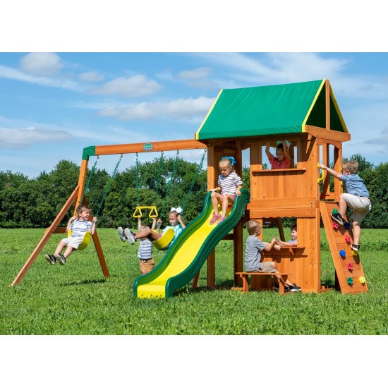 Complex Loc de Joaca SomerSET din lemn de cedru - Centru din lemn cu Tobogan si Leagane 2 nivele Playset Backyard Discovery 