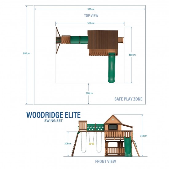 Complex Loc de Joaca din cedru WoodRidge ELITE - Centru outdoor cu tunel suspendat si  tobogan si 3 nivele - Backyard Discovery
