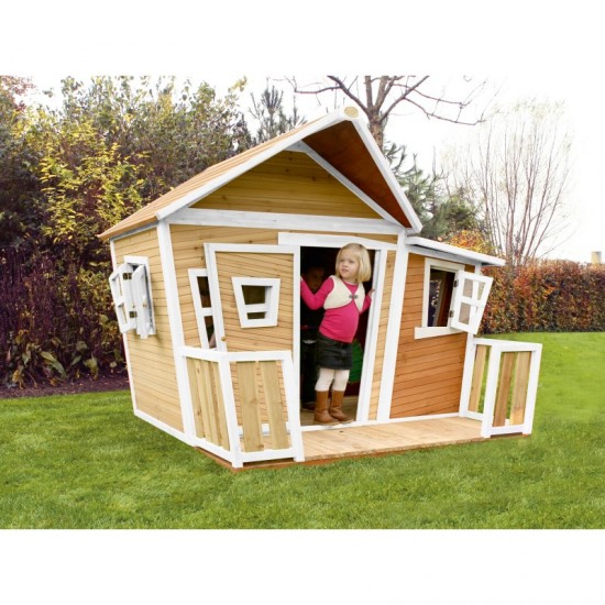 Casuta LISA cu terasa/pridvor si podea din lemn  PlayHouse - Casa din lemn de Joaca pentru copii AXI