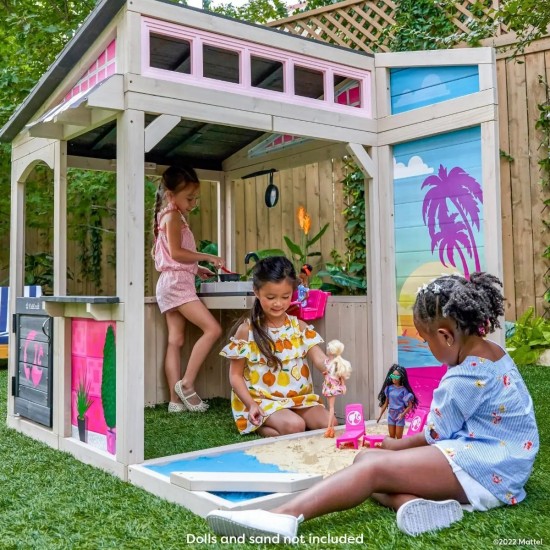 Casuta de Joaca Barbie SeaSide din lemn de cedru pentu copii - Casa  La Mare - Kidkraft cu bucatarie si accesorii 