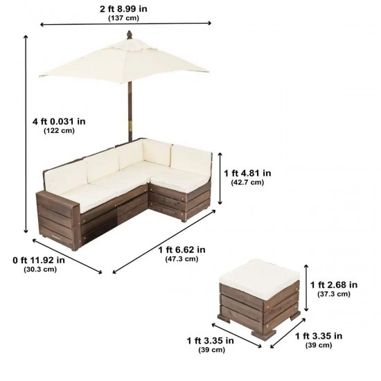 Mobilier Modular Gradina pentru Copii - Canapea Coltar Fotoliu sectional cu Umbrela Bej Kidkraft