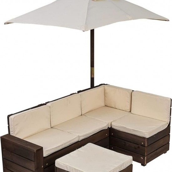 Mobilier Modular Gradina pentru Copii - Canapea Coltar Fotoliu sectional cu Umbrela Bej Kidkraft