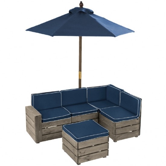 Mobilier Modular Gradina pentru Copii - Canapea Coltar Fotoliu sectional cu Umbrela Navy Bulmarin Kidkraft
