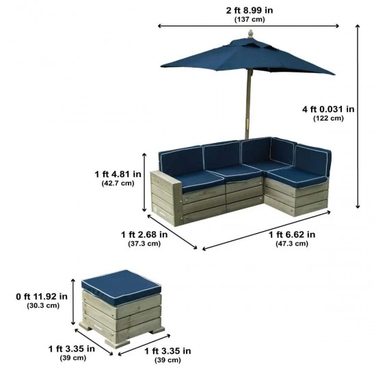 Mobilier Modular Gradina pentru Copii - Canapea Coltar Fotoliu sectional cu Umbrela Navy Bulmarin Kidkraft
