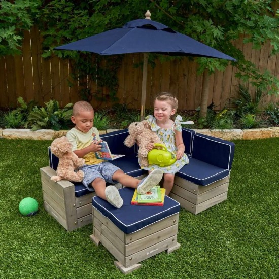Mobilier Modular Gradina pentru Copii - Canapea Coltar Fotoliu sectional cu Umbrela Navy Bulmarin Kidkraft