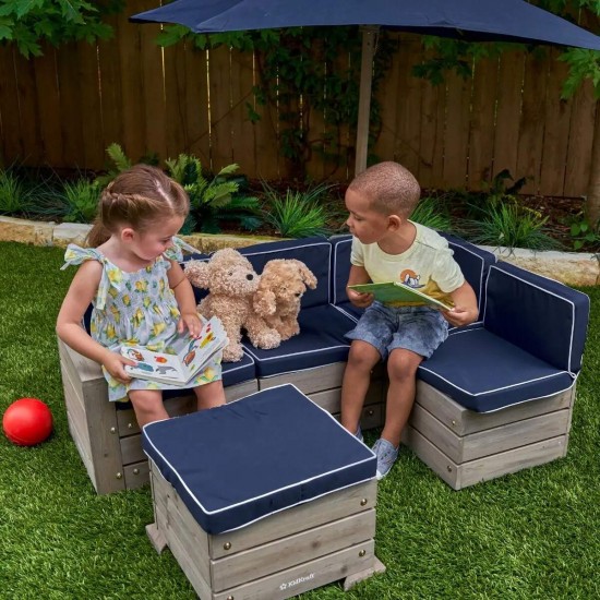 Mobilier Modular Gradina pentru Copii - Canapea Coltar Fotoliu sectional cu Umbrela Navy Bulmarin Kidkraft