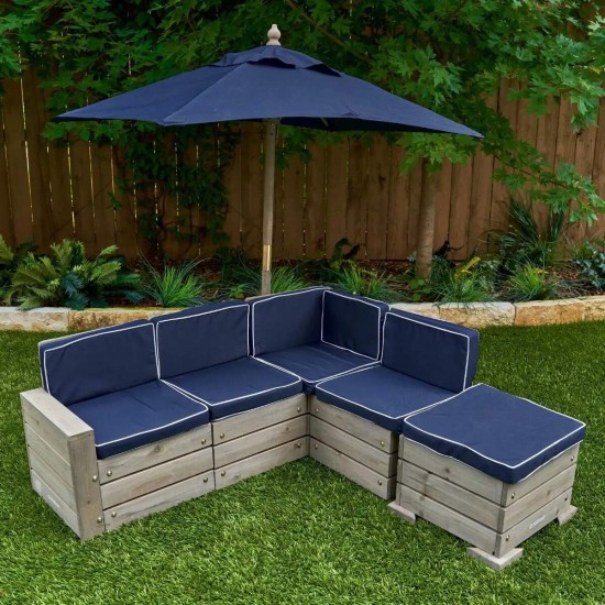 Mobilier Modular Gradina pentru Copii - Canapea Coltar Fotoliu sectional cu Umbrela Navy Bulmarin Kidkraft