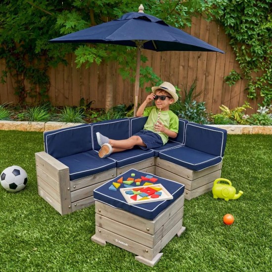 Mobilier Modular Gradina pentru Copii - Canapea Coltar Fotoliu sectional cu Umbrela Navy Bulmarin Kidkraft