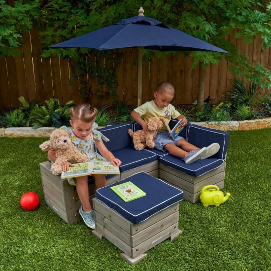 Mobilier Modular Gradina pentru Copii - Canapea Coltar Fotoliu sectional cu Umbrela Navy Bulmarin Kidkraft