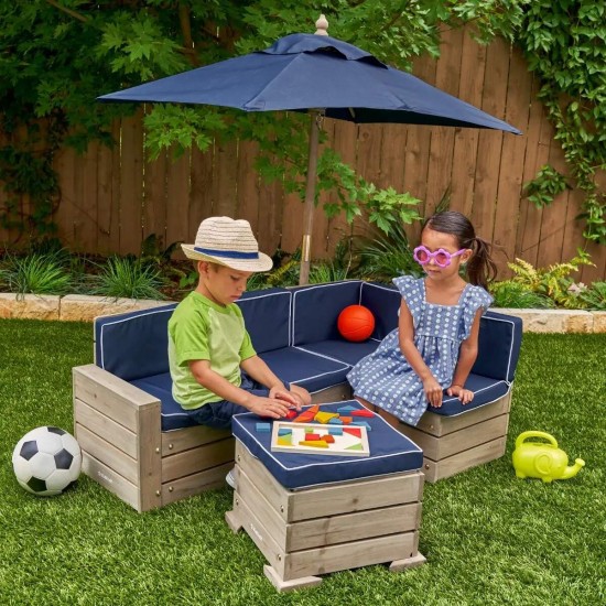 Mobilier Modular Gradina pentru Copii - Canapea Coltar Fotoliu sectional cu Umbrela Navy Bulmarin Kidkraft