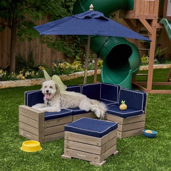Mobilier Modular Gradina pentru Copii - Canapea Coltar Fotoliu sectional cu Umbrela Navy Bulmarin Kidkraft