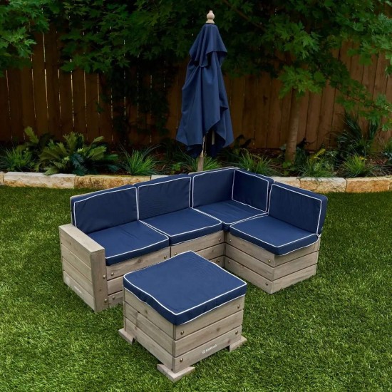 Mobilier Modular Gradina pentru Copii - Canapea Coltar Fotoliu sectional cu Umbrela Navy Bulmarin Kidkraft