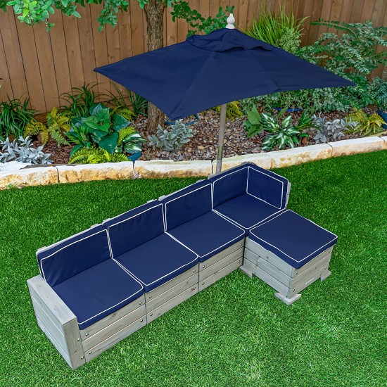Mobilier Modular Gradina pentru Copii - Canapea Coltar Fotoliu sectional cu Umbrela Navy Bulmarin Kidkraft