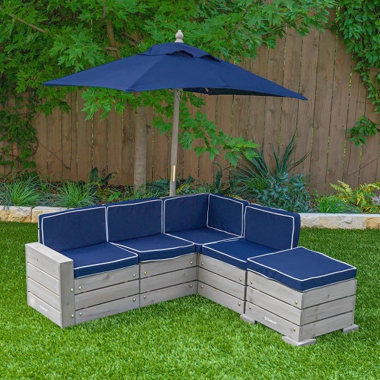 Mobilier Modular Gradina pentru Copii - Canapea Coltar Fotoliu sectional cu Umbrela Navy Bulmarin Kidkraft