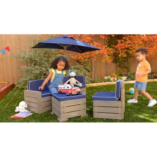 Mobilier Modular Gradina pentru Copii - Canapea Coltar Fotoliu sectional cu Umbrela Navy Bulmarin Kidkraft