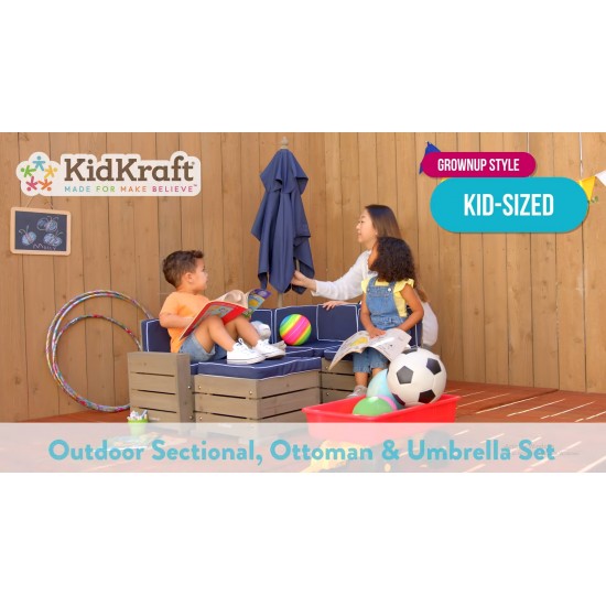 Mobilier Modular Gradina pentru Copii - Canapea Coltar Fotoliu sectional cu Umbrela Navy Bulmarin Kidkraft