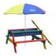 Masuta copii cu Bancute Curcubeu din lemn si Cutii cu Nisip - Bancuta cu Masuta Axi pentru Picnic si Activitati 2 in 1 cu recipente pentru nisip si apa