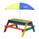 Masuta copii cu Bancute Curcubeu din lemn si Cutii cu Nisip - Bancuta cu Masuta Axi pentru Picnic si Activitati 2 in 1 cu recipente pentru nisip si apa