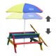 Masuta copii cu Bancute Curcubeu din lemn si Cutii cu Nisip - Bancuta cu Masuta Axi pentru Picnic si Activitati 2 in 1 cu recipente pentru nisip si apa