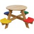 Masuta Gradina Rotunda Maro Natur OZN Masa pentru copii cu 4 locuri din lemn cu scaune colorate pentru Joaca Picnic si Activitati 