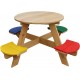 Masuta Gradina Rotunda Maro Natur OZN Masa pentru copii cu 4 locuri din lemn cu scaune colorate pentru Joaca Picnic si Activitati 