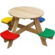 Masuta Gradina Rotunda Maro Natur OZN Masa pentru copii cu 4 locuri din lemn cu scaune colorate pentru Joaca Picnic si Activitati 